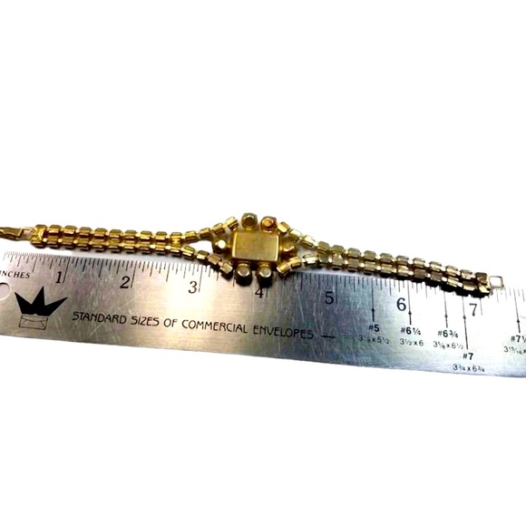 Vintage Necklace Bracelet Set Amber Glass & Rhinestone Rectangular - Picture 12 of 17